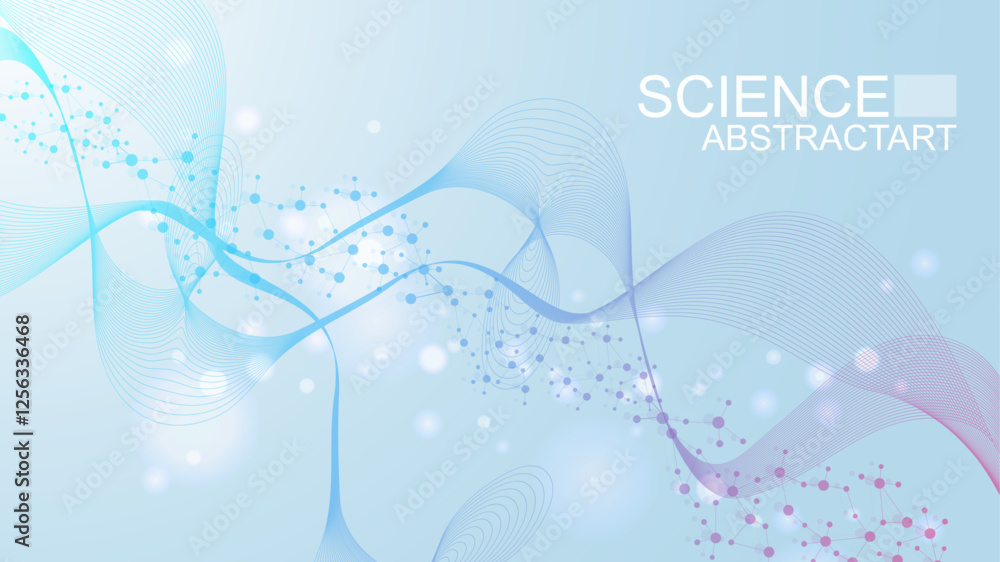 Wall mural modern abstract molecules structure for science or medical background. dna helix or atom visualizati