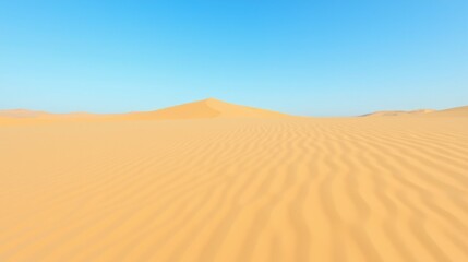 Expansive Desert Landscape with Sand Dunes Under Clear Blue Sky