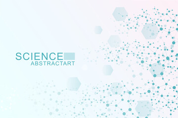 Modern abstract molecules structure for science or medical background. DNA helix or atom visualization. Molecular wave flow abstract background. Vector illustration