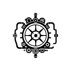 Mechanical Ship Wheel. Steampunk inspired nautical device.