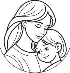 Mother and Child Line Art Love, Care, Tenderness, Affection, Family Bond