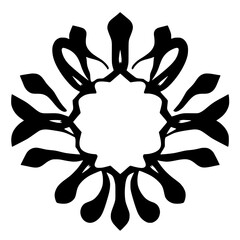Intricate black and white symmetrical floral pattern with a stark, contrasting contrast on a pure white background.