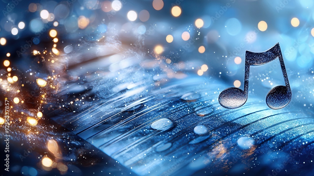 Aufkleber music abstract note are floating on a colorful bokeh background, creating a vibrant and festive atmo