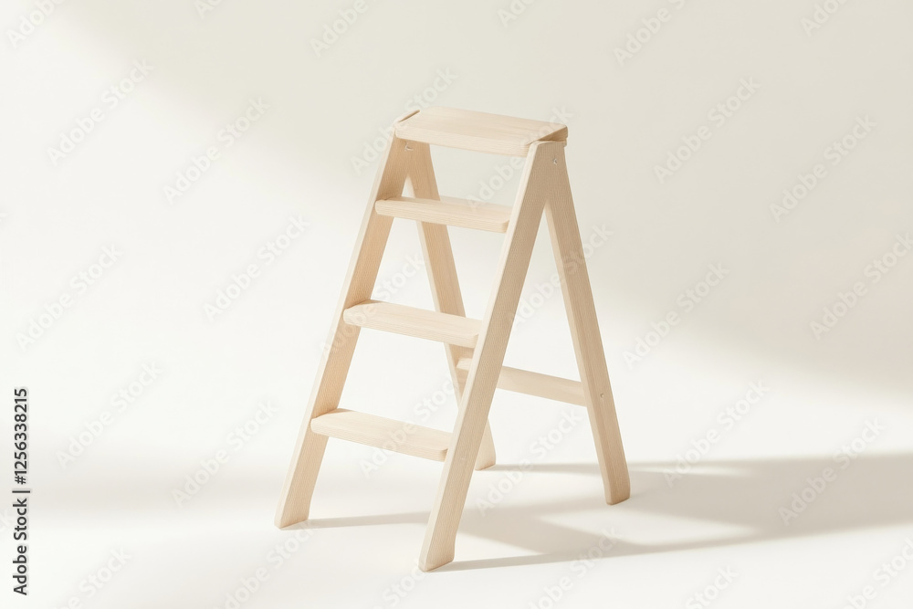 Poster wooden step ladder displayed in a minimalist setting with soft lighting