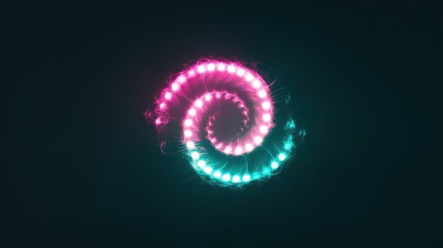 A vibrant, swirling spiral design illuminated in pink and teal lights, creating a mesmerizing and dynamic visual effect against a dark background. - Powered by Adobe