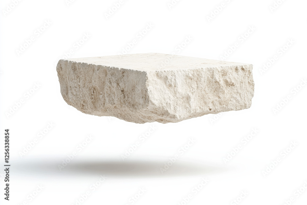 Poster Floating white stone block with textured surface in a minimalist setting