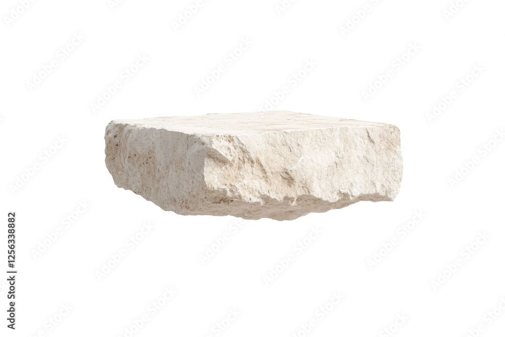 Poster solid white stone block positioned in a bright, minimalistic setting for artistic display and design