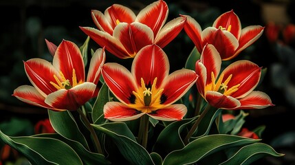 Fototapeta premium Red and White Tulips Bloom Beautifully Together