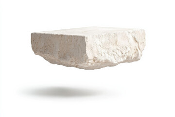 Floating limestone block depicting a minimalist design concept in a modern interior setting