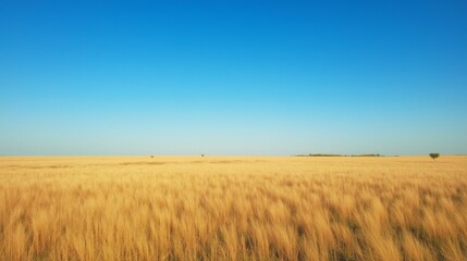 Obraz premium Golden Fields Under Bright Blue Sky - Serene Landscape View