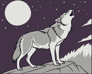Fototapeta premium Wolf Howling at the Moon