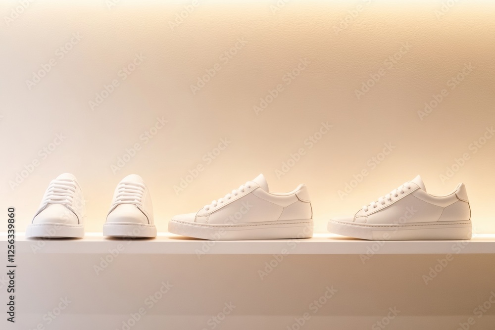 Poster Stylish minimalist shoe shelf showcasing neatly displayed sneakers in a clean, modern design with room for text. Generative AI