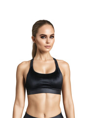 Fototapeta premium luxurious black velvet sports bra with a smooth finish and elegant adjustable straps. The racerback design offers maximum flexibility, and