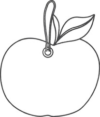Illustration of a tag with an apple outline with a leaf and a loop for fastening