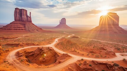 Fototapeta premium Majestic Sunset over Monument Valley with Red Rock Formations
