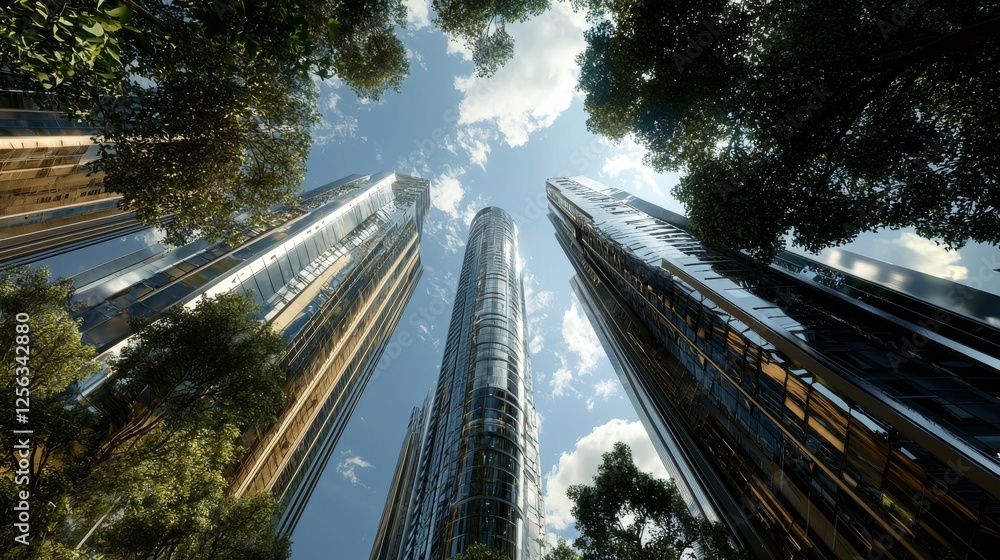 Aufkleber building a virtual city with holographic skycrapers using metaverse or augmented reality technology