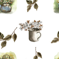 
Watercolor seamless pattern with rural life.