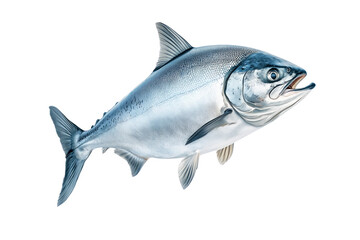 Obraz premium Raw salmon fish with detailed fins and scales, isolated on white transparent background, concept of marine life.