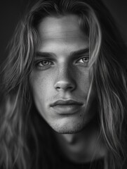 Fototapeta premium Portrait of a Young Man with Long Hair and Beard.