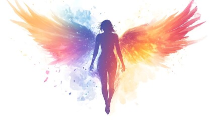 Obraz premium Powerful Winged Silhouette in Vibrant Abstract Explosion of Colors