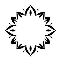 Black ink art design of an abstract lotus flower frame against a stark white backdrop.