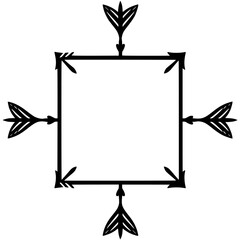 Black and white minimalist square with arrows radiating outwards, square frame.