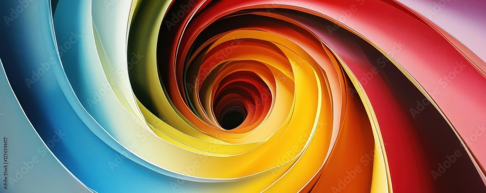 Poster colorful spiral pattern of overlapping curved layers with a central vortex