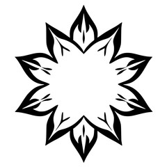 Ornate black starburst pattern illustration on a white background.