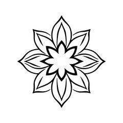 Simple Floral Design: Eight-petaled flower with linear contours and bold black outline.