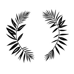 Botanical Black and White Wreath of Leaves, with a Symmetric Design.