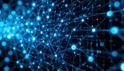Fond num&eacute;rique abstrait avec des lignes de connexion lumineuses bleues et un r&eacute;seau d&eacute;taill&eacute;