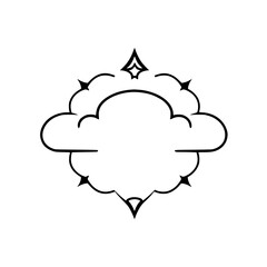 Black and white symmetrical cloud-shaped frame with a diamond shape on the top and a diamond on the bottom and small stars.