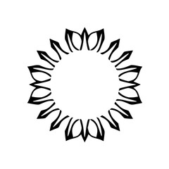 Black and White Floral Circle Ornament on White Background.
