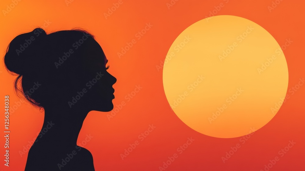 Poster silhouette of a model against a glowing sunset background with space for text composition. generativ