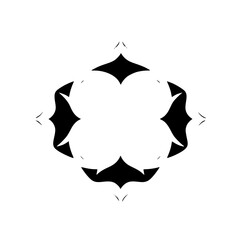 An abstract geometric symmetry design in black and white featuring a floral-like shape with a minimalistic and clean style.