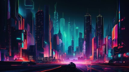 Vibrant Neon Cityscape at Night