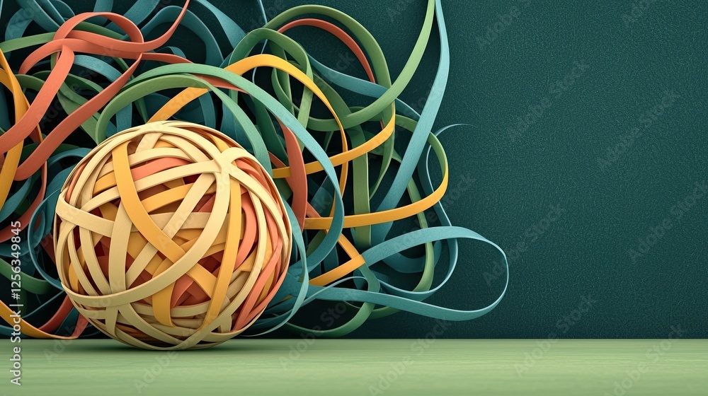 Poster abstract sphere created from intertwined colorful bands