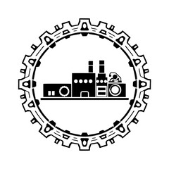 Naklejka premium Factory, industrial, gear and buildings.