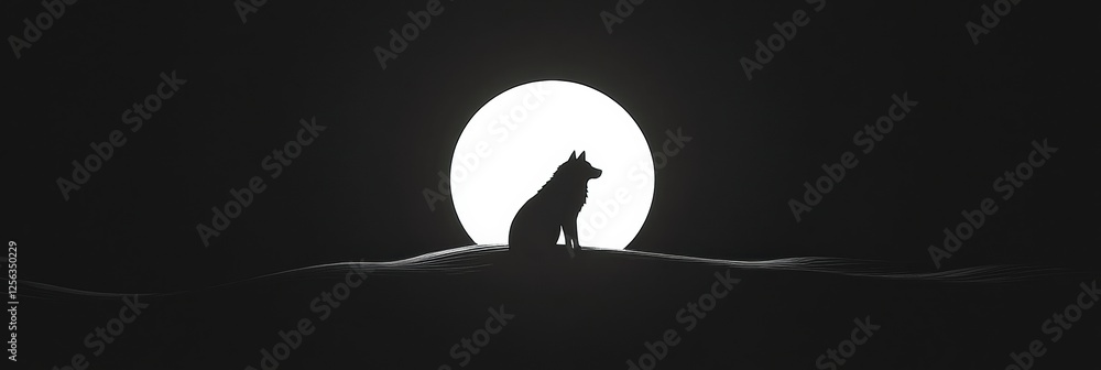 Poster minimalist wolf silhouette against a full moon backdrop, perfect for creative projects and designs n