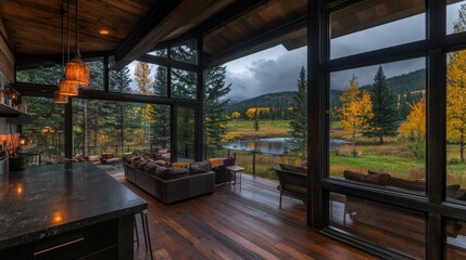 Mountain Cabin Interior Autumnal View