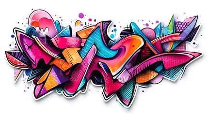 Naklejka premium Vibrant Graffiti Inspired Street Art with Abstract Geometric Patterns
