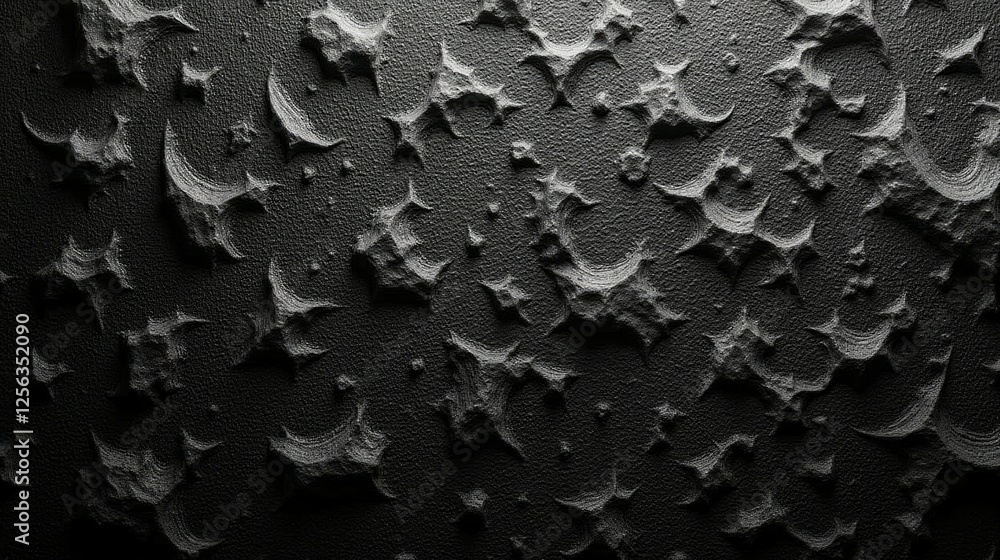 Poster textured surface with intricate patterns and shadows in grayscale
