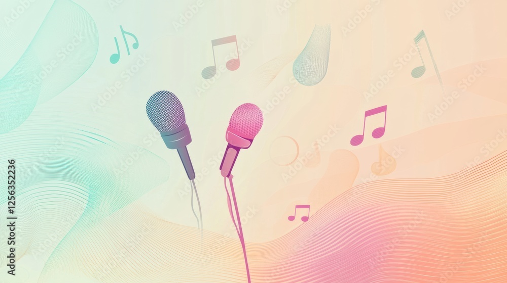 Aufkleber minimalist k pop inspired background featuring microphones and music notes in vibrant colors. genera