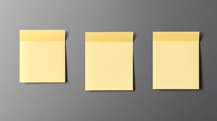 Three yellow sticky notes in a row, possibly used for reminders or brainstorming ideas.
