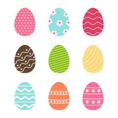 Set of colorful easter eggs isolated on white background.Collection of vivid egg vector graphic illustration.