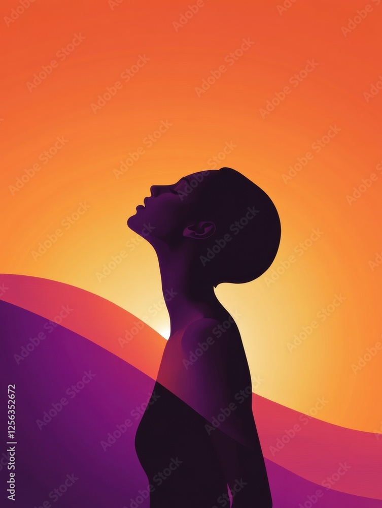 Aufkleber silhouette of a model against a glowing sunset, minimalist design with ample space for text. generat