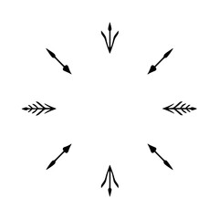 Black ink arrows in a circular formation on white background. Hand-drawn style.