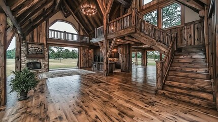 Fototapeta premium Rustic Wooden Barn Interior with Spacious Open Floor Plan