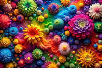 Vibrant floral digital art, colorful blooms, paint swirls, fantasy background, website design