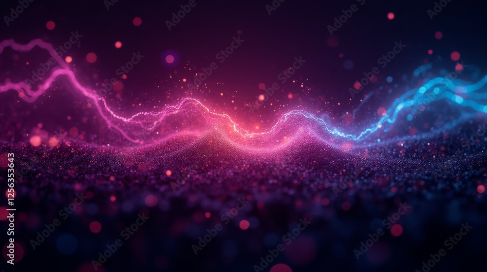 Poster abstract colorful wave pattern with glowing lights and particles